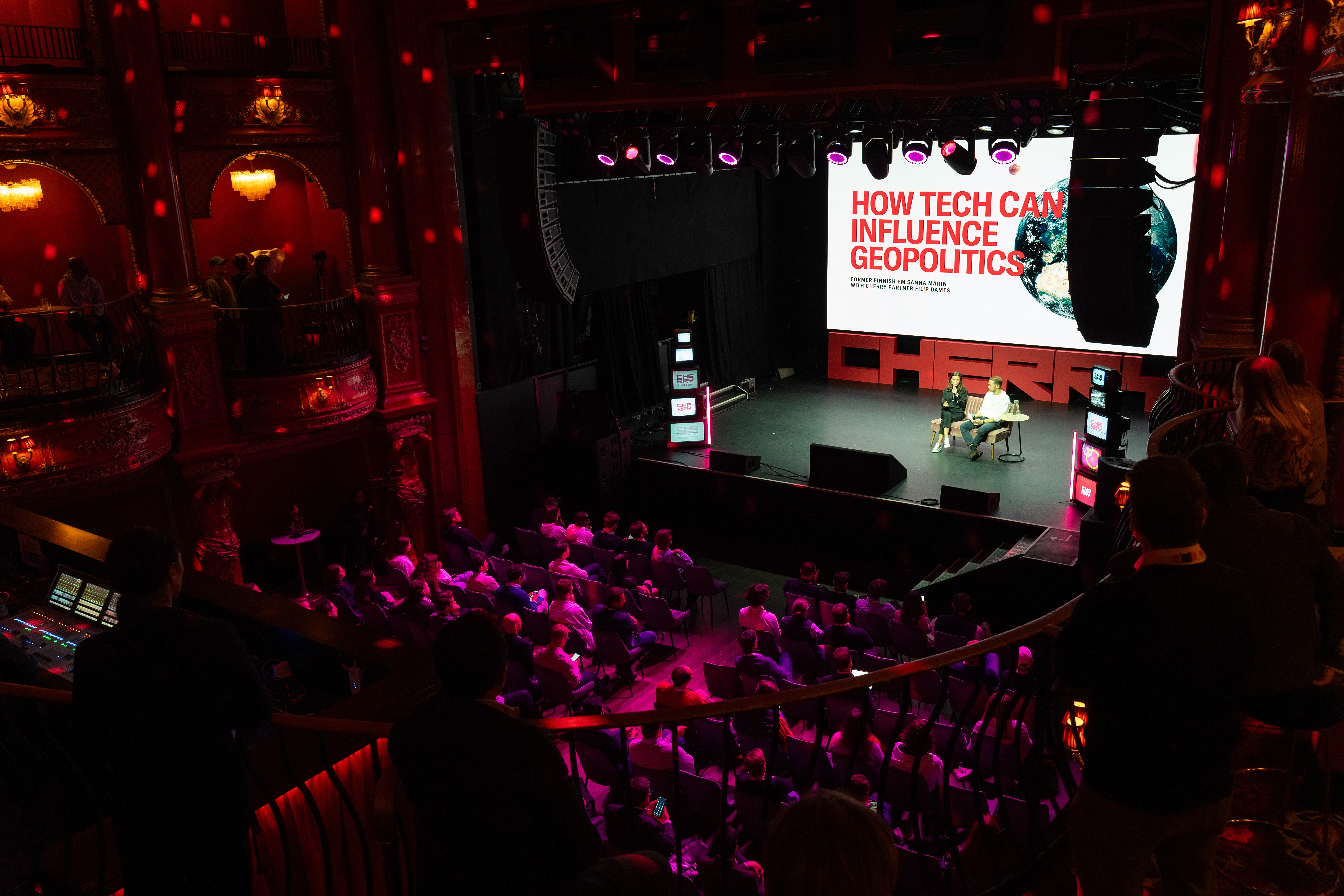 KOKO venue conference on technology in geopolitics with engaging stage setup.