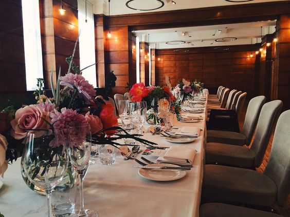 Elegant dining table at Bethnal Hall, perfect for corporate dinners and celebrations.