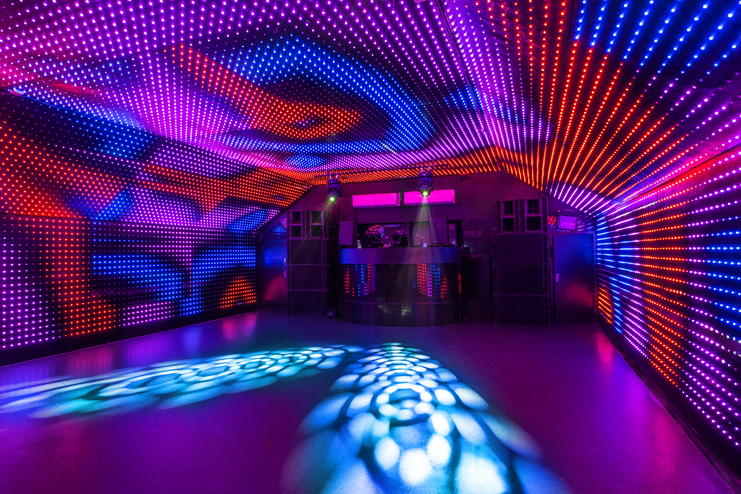 Vibrant Lightbox event space in Vauxhall Arches with dynamic LED lighting for parties.