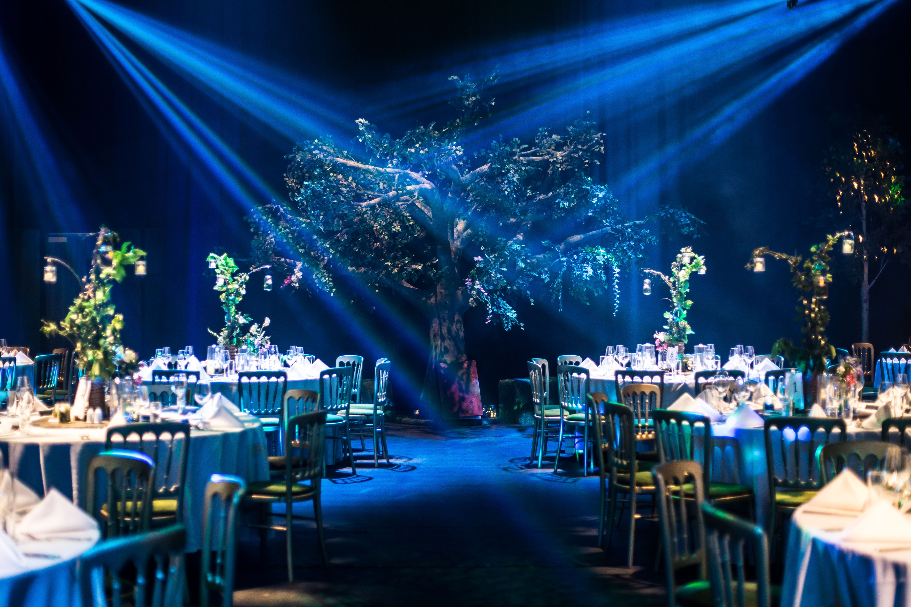 Elegant event space at Studio Theatre, Birmingham, with lush greenery for galas and celebrations.