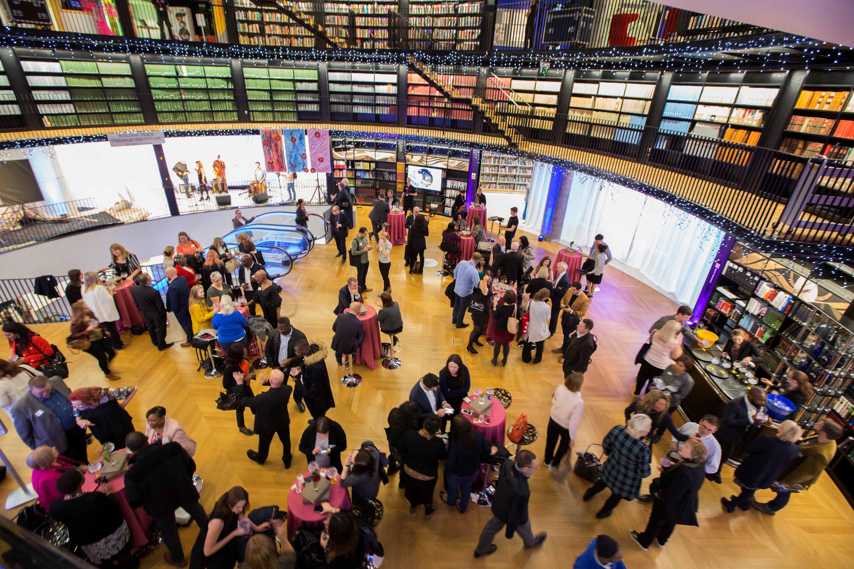 Vibrant networking event in Book Rotunda, Birmingham with stylish decor and ambiance.
