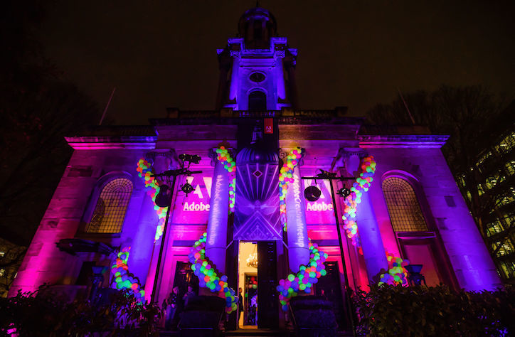 Soane Hall at One Marylebone, vibrant venue with colorful lighting for events and celebrations.