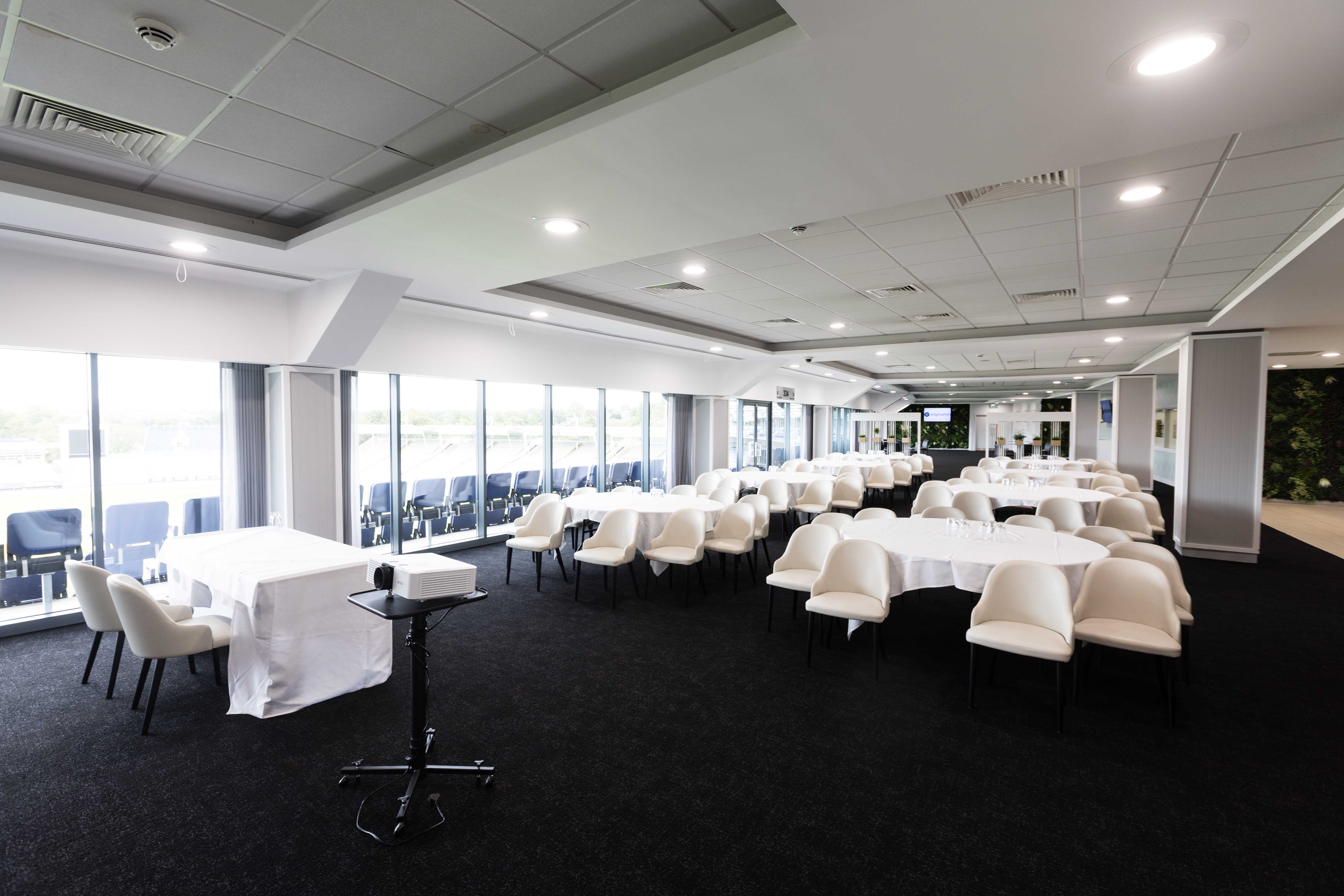 Warwickshire Suite at Edgbaston Stadium: bright corporate banquet space for business events.