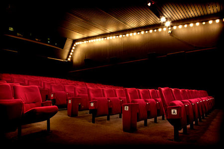 Cinema 1 at ICA with plush red seating, ideal for presentations and performances.