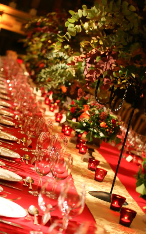 Elegant banquet table at Gladstone Library with floral centerpieces for upscale events.