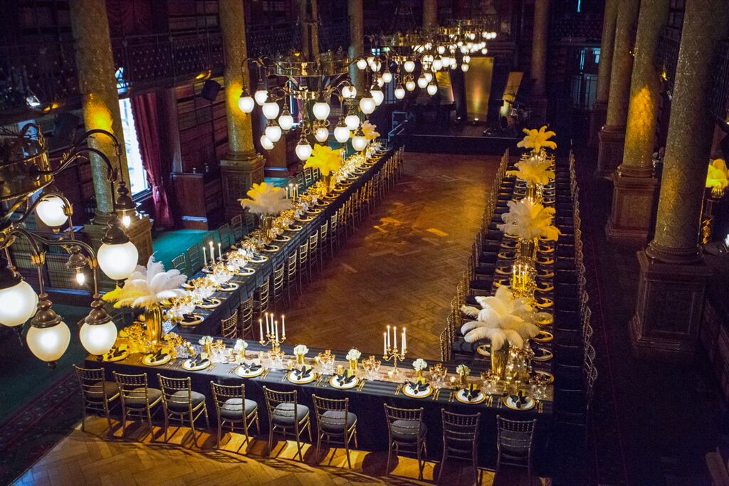 Elegant banquet setup in Gladstone Library, ideal for corporate events and celebrations.