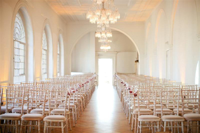 Elegant event space at One Marylebone with chandeliers, ideal for weddings and gatherings.