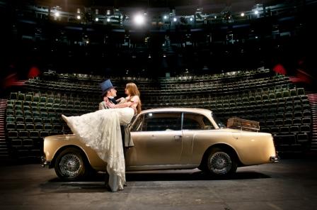 Elegant vintage car in The House, Birmingham REP; perfect for upscale weddings and galas.