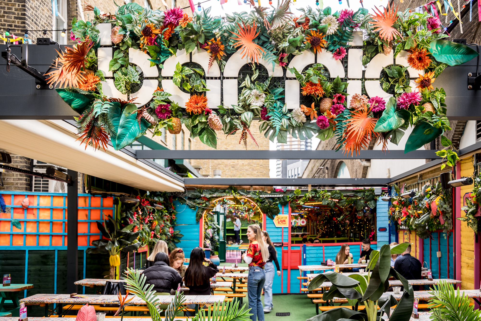 Vibrant La Terraza event space in Shoreditch with lush greenery for casual gatherings.