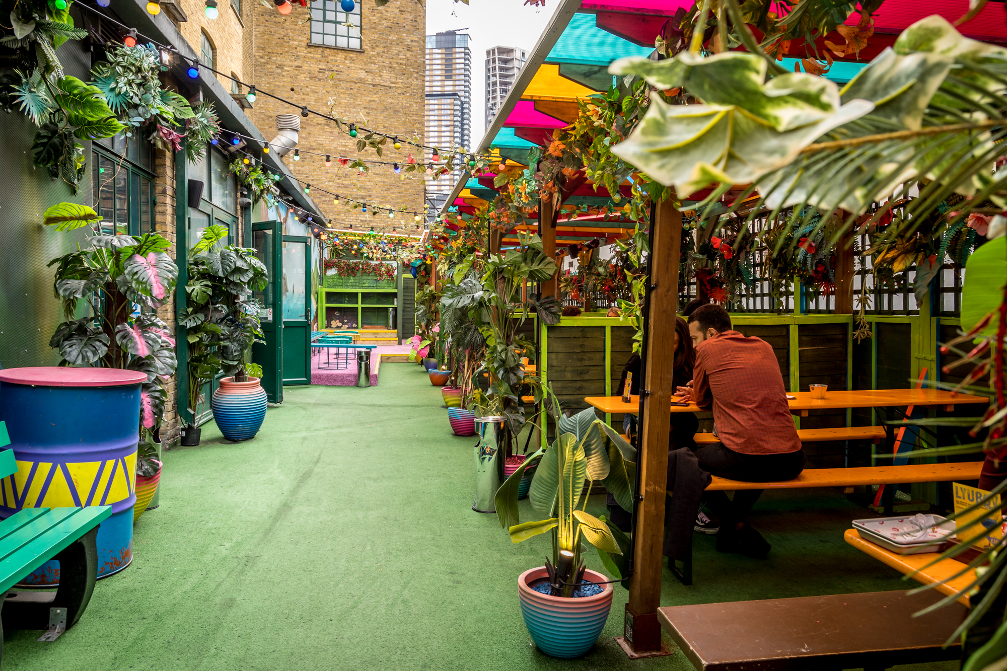 Vibrant outdoor event space La Terraza in Shoreditch, perfect for summer parties and networking.