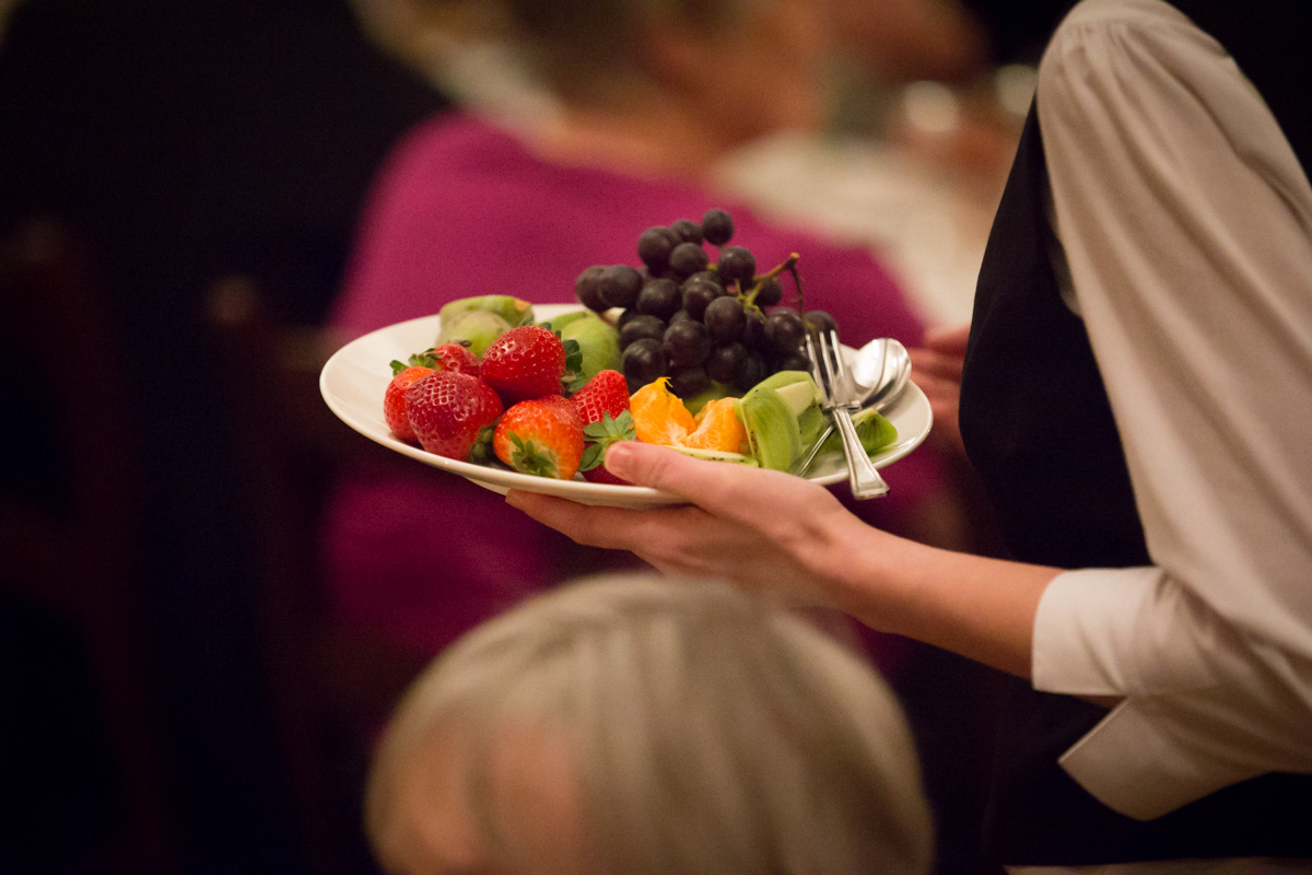 Fresh fruit platter in Maplethorpe Seminar Room for networking events and formal dinners.