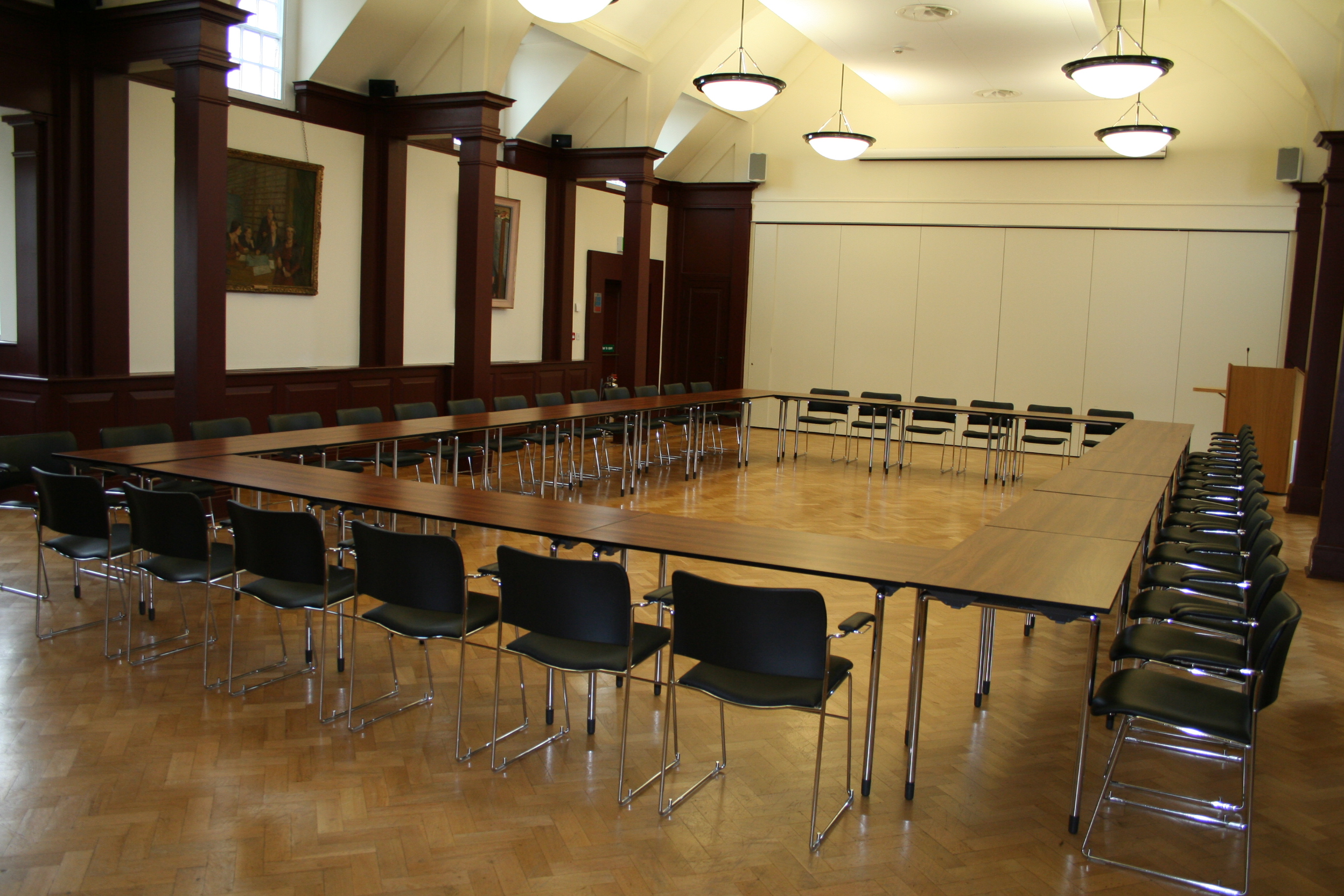 Mordan Hall meeting room in St Hugh's College, U-shape setup for collaborative events.