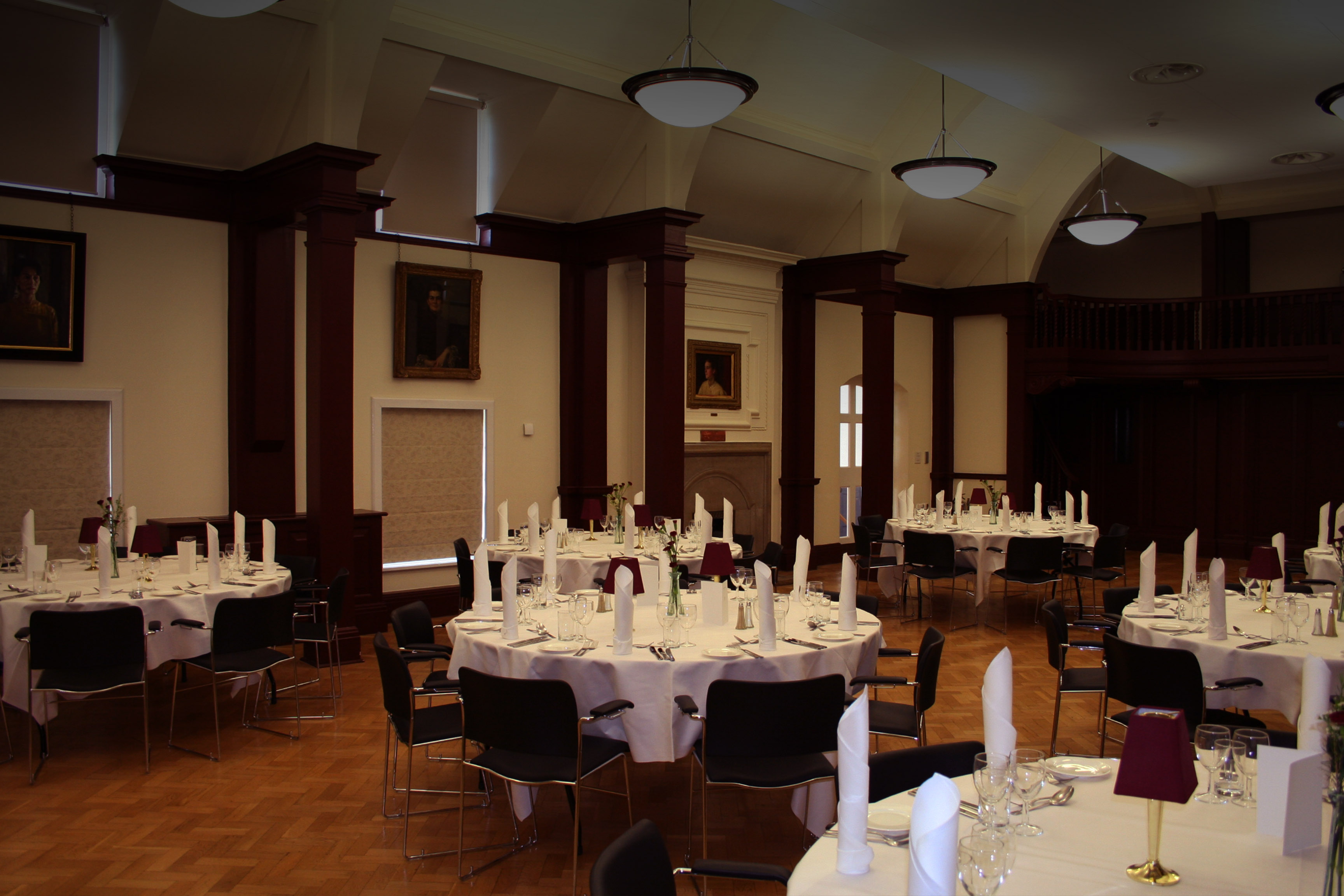 Mordan Hall banquet setup with elegant tables, perfect for weddings and corporate events.