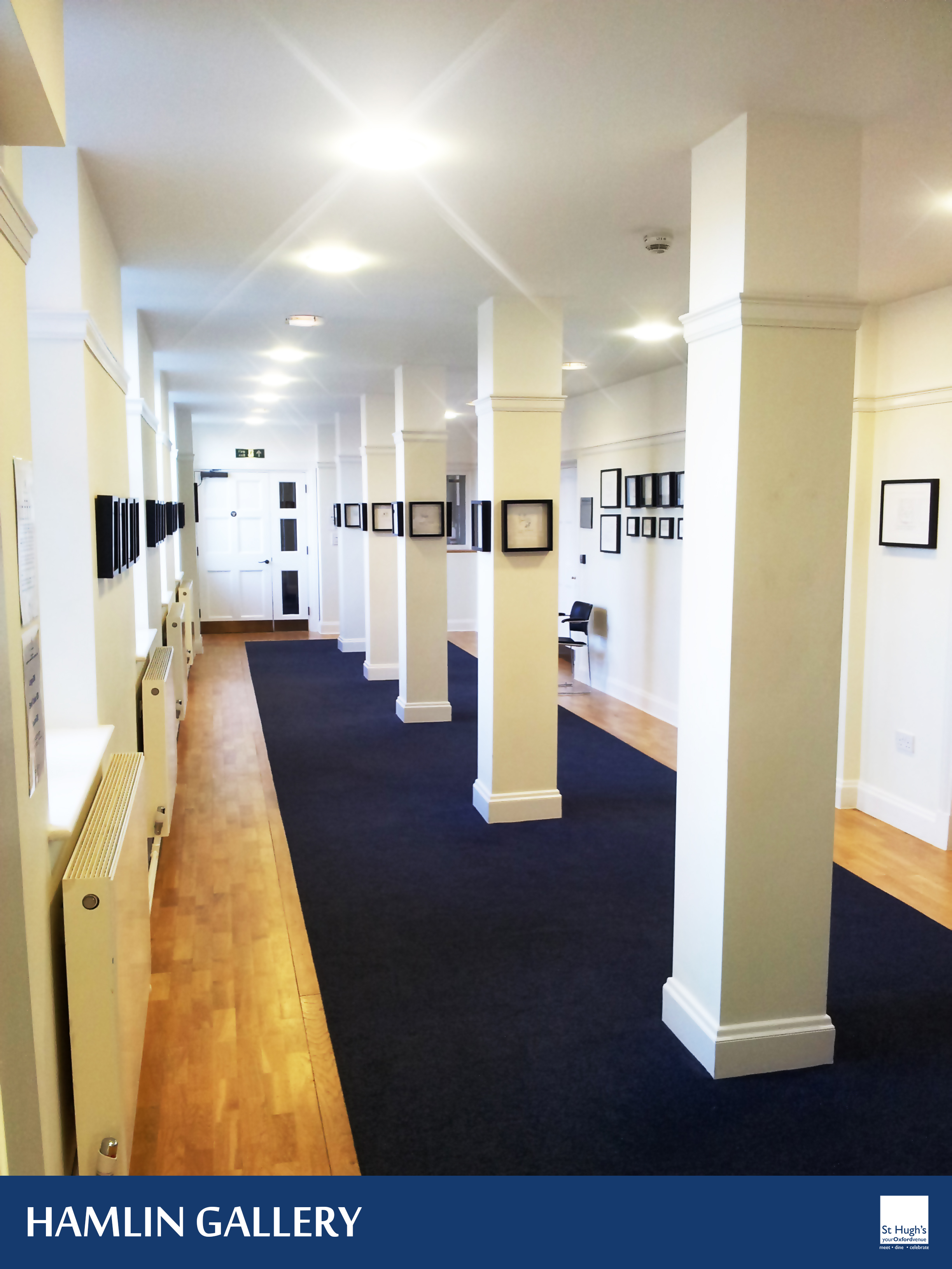Spacious Mordan Seminar Rooms corridor at St Hugh's College for events and networking.