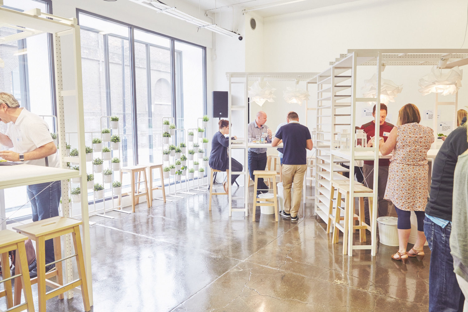 Modern open-concept event space with casual seating for networking and workshops.