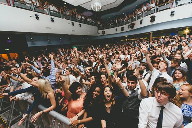 Vibrant crowd at 3sixty, Reading University, showcasing excitement at a lively event.
