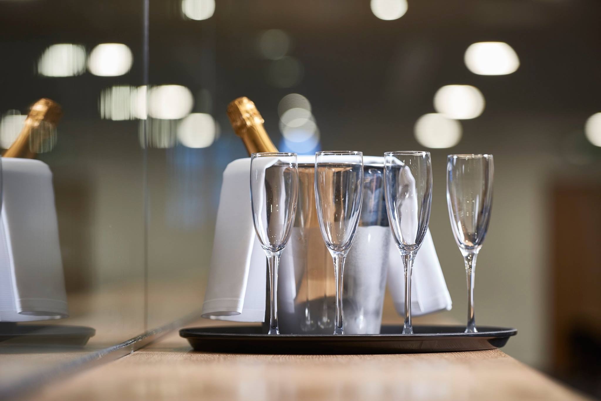 Champagne setup in Players Lounge, Hotel Football for upscale events and celebrations.