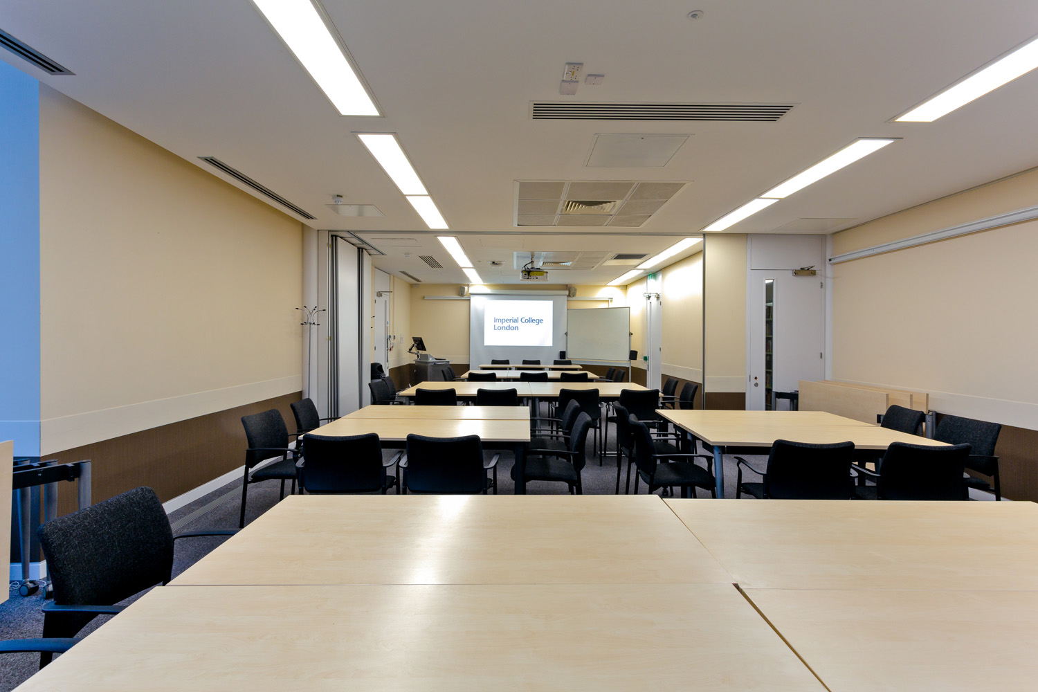 Versatile meeting room at Imperial College, ideal for workshops and presentations.