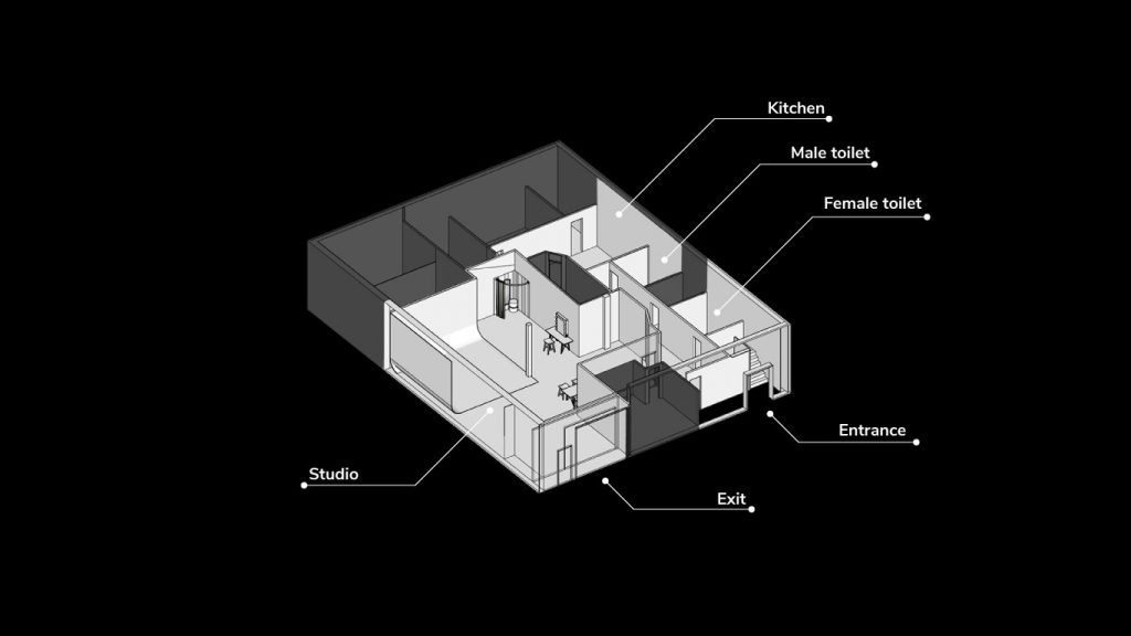 Creative Space floor plan at Mowlem Studios, featuring efficient layout for events.