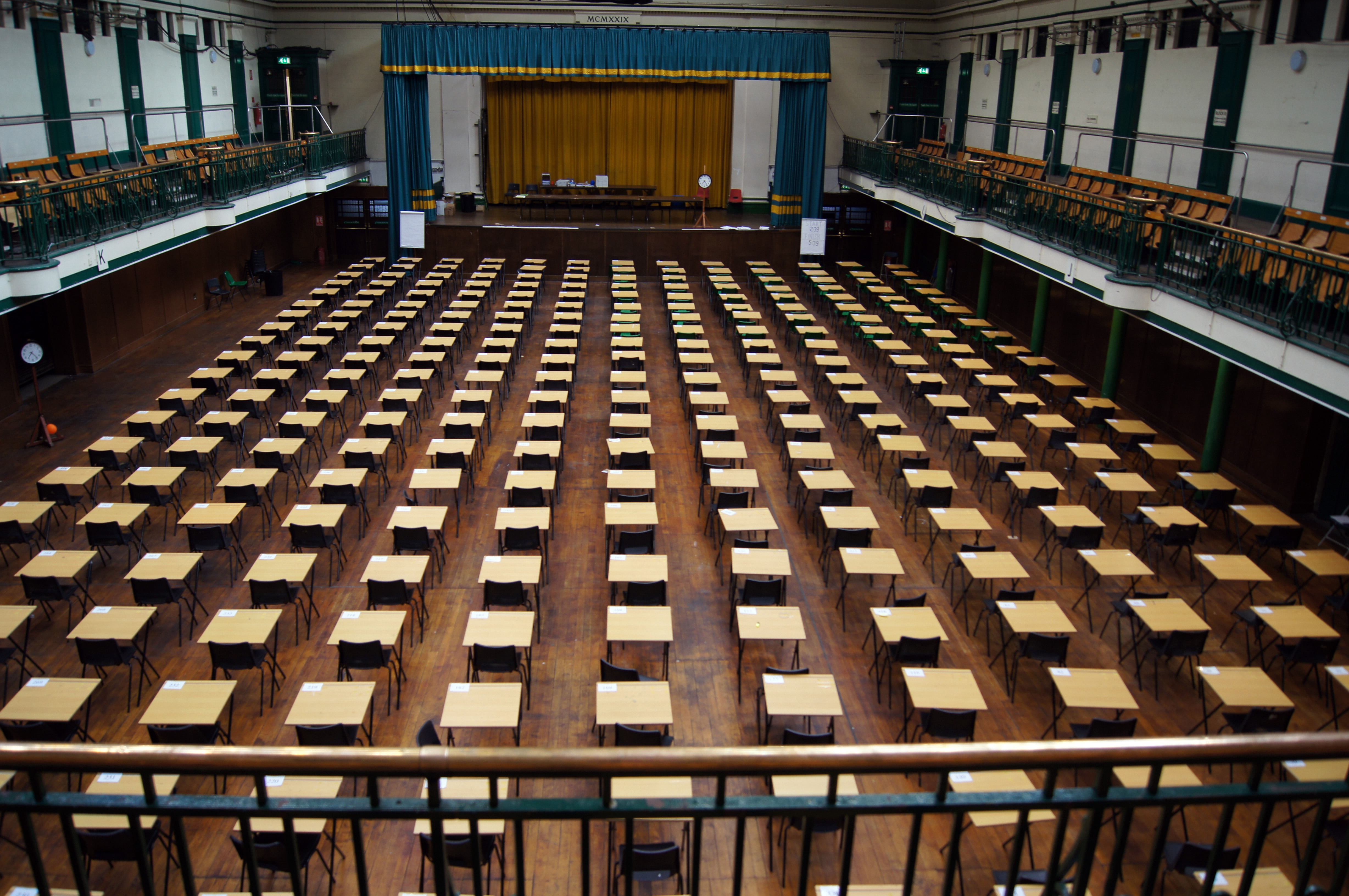 York Hall event venue with rows of tables, ideal for conferences and meetings.