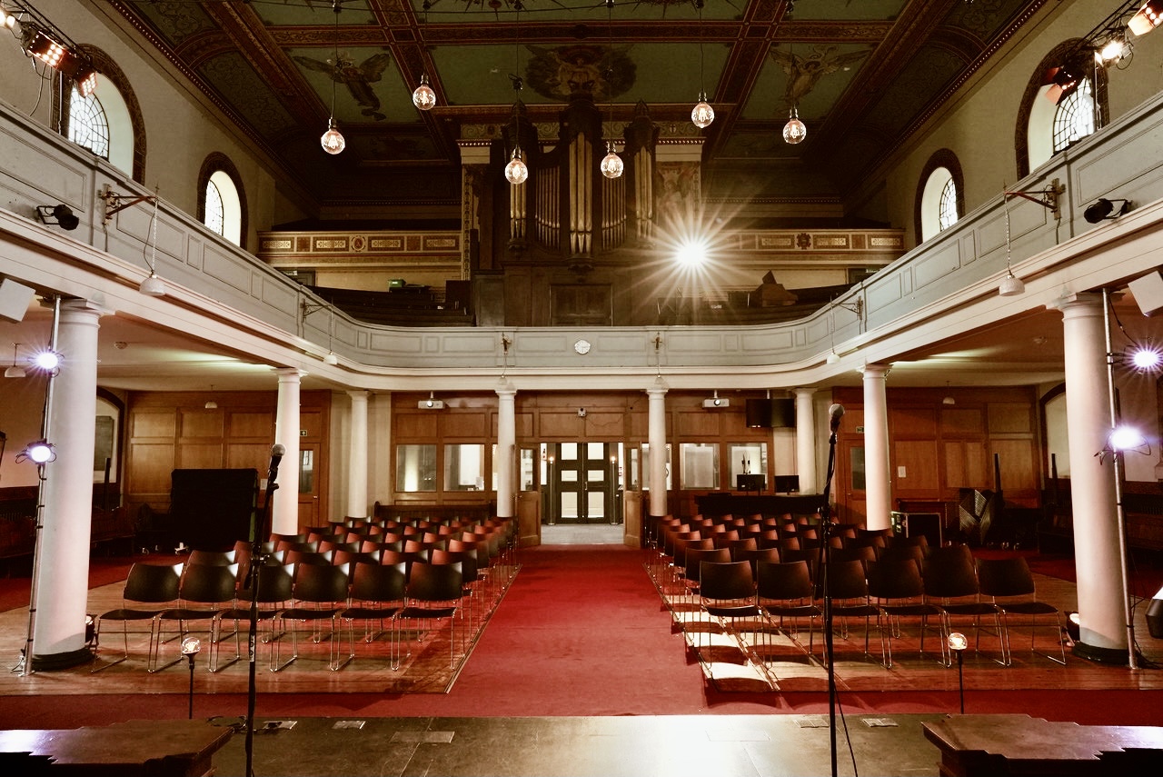 Main Church in St John's Hoxton, elegant event space with organ for ceremonies and gatherings.