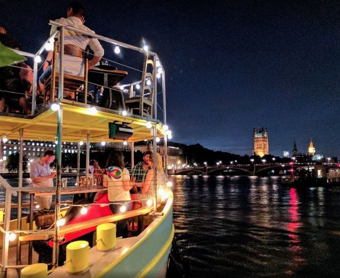 Vibrant evening event on The Lower Deck, Tamesis Dock, perfect for corporate gatherings.