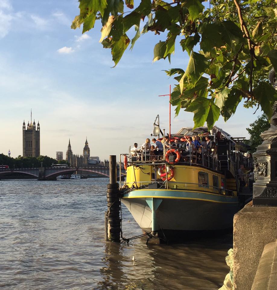 Vibrant event space on a boat in London, ideal for cocktail receptions and private parties.
