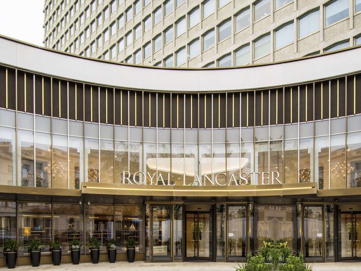 Westbourne Suite entrance at Royal Lancaster London, modern glass facade for events.