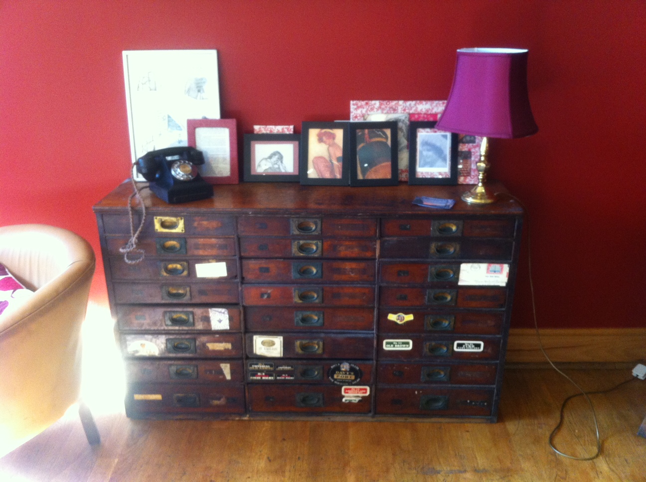 Vintage dresser in The Lounge, perfect for networking events and intimate gatherings.