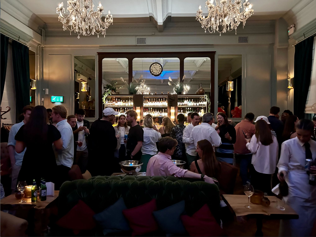Vibrant networking event at Spey Bar, Browns Covent Garden with elegant decor.