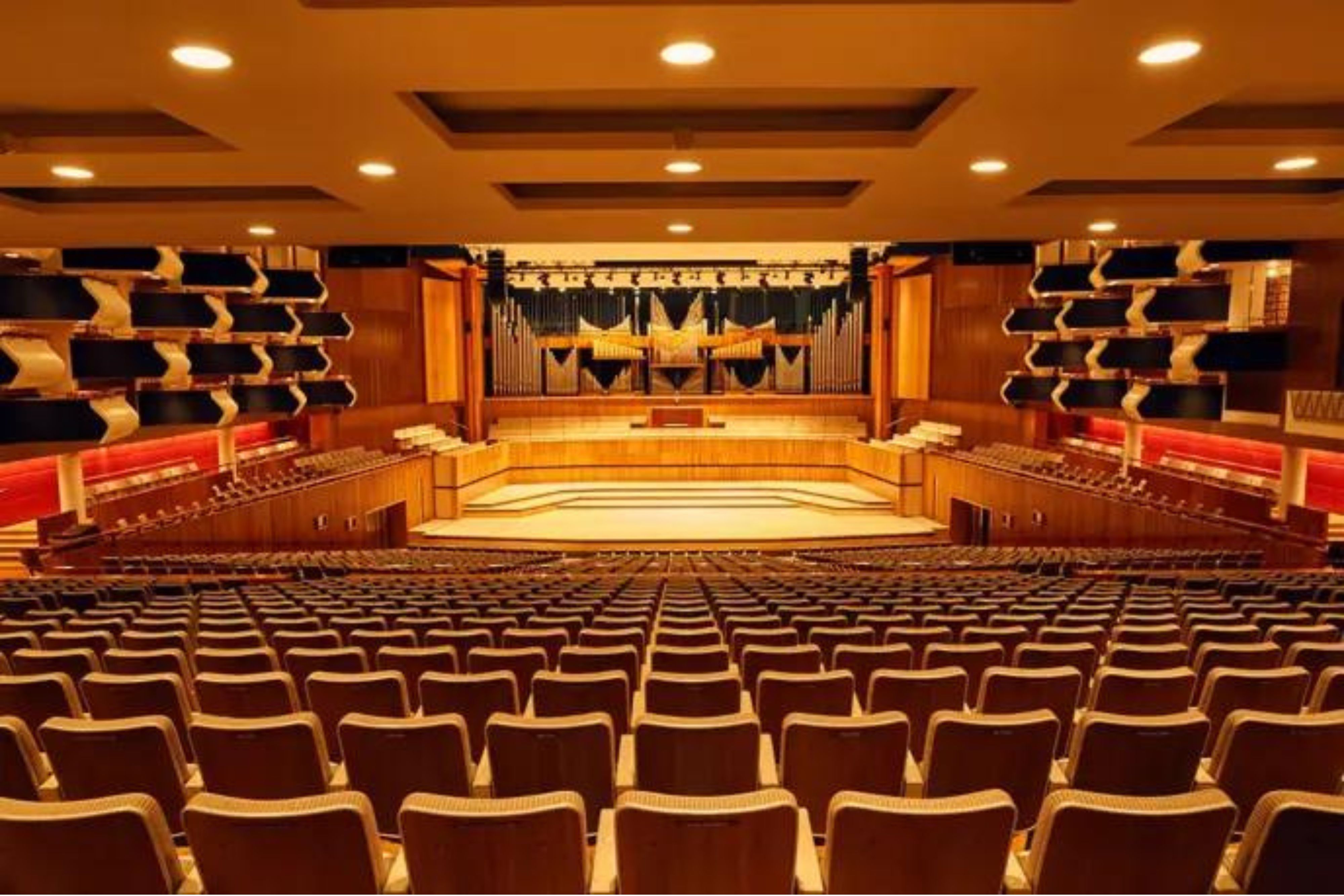 Royal Festival Hall Auditorium with tiered seating, ideal for concerts and conferences.