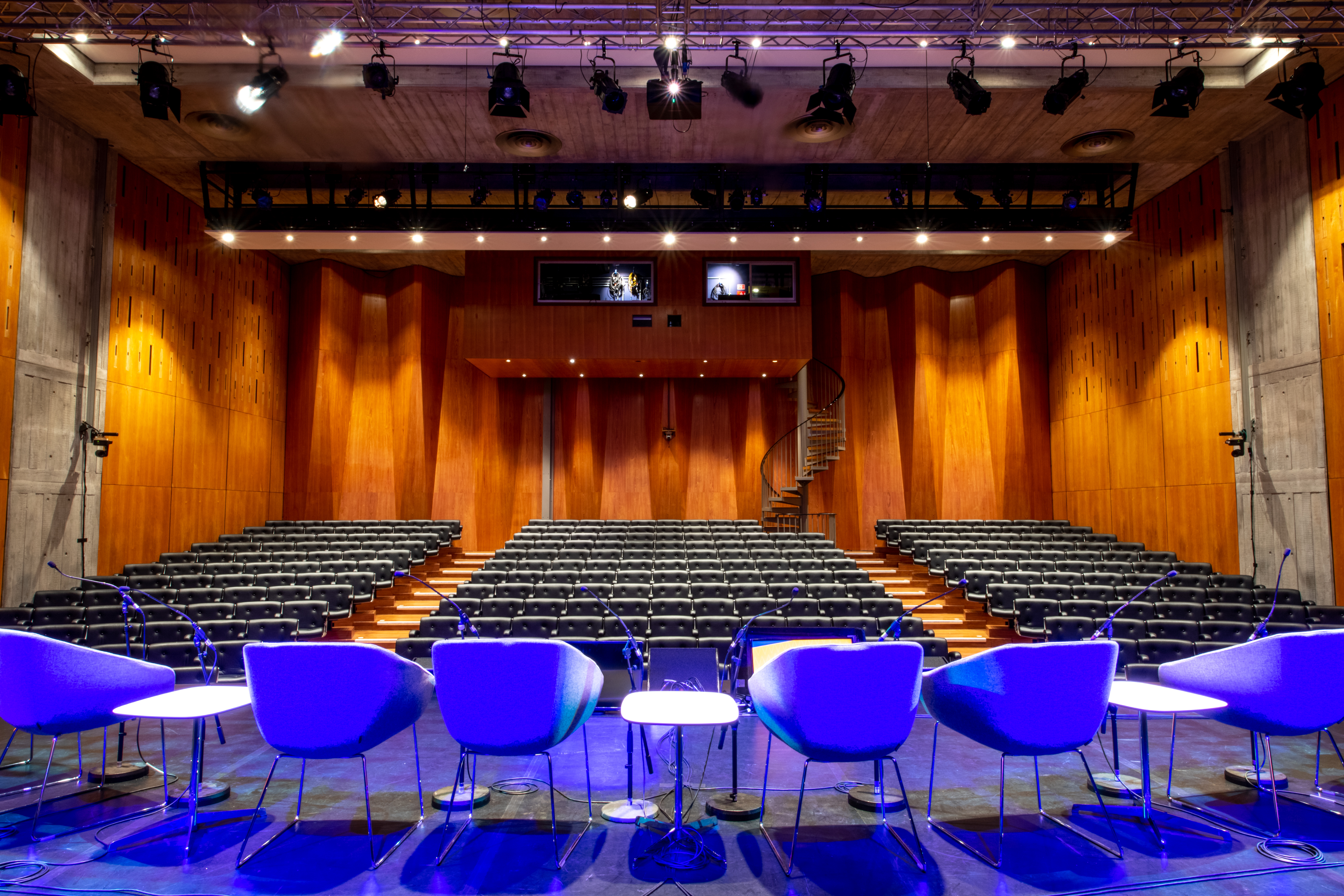 Purcell Room auditorium with tiered seating for impactful panel discussions and presentations.