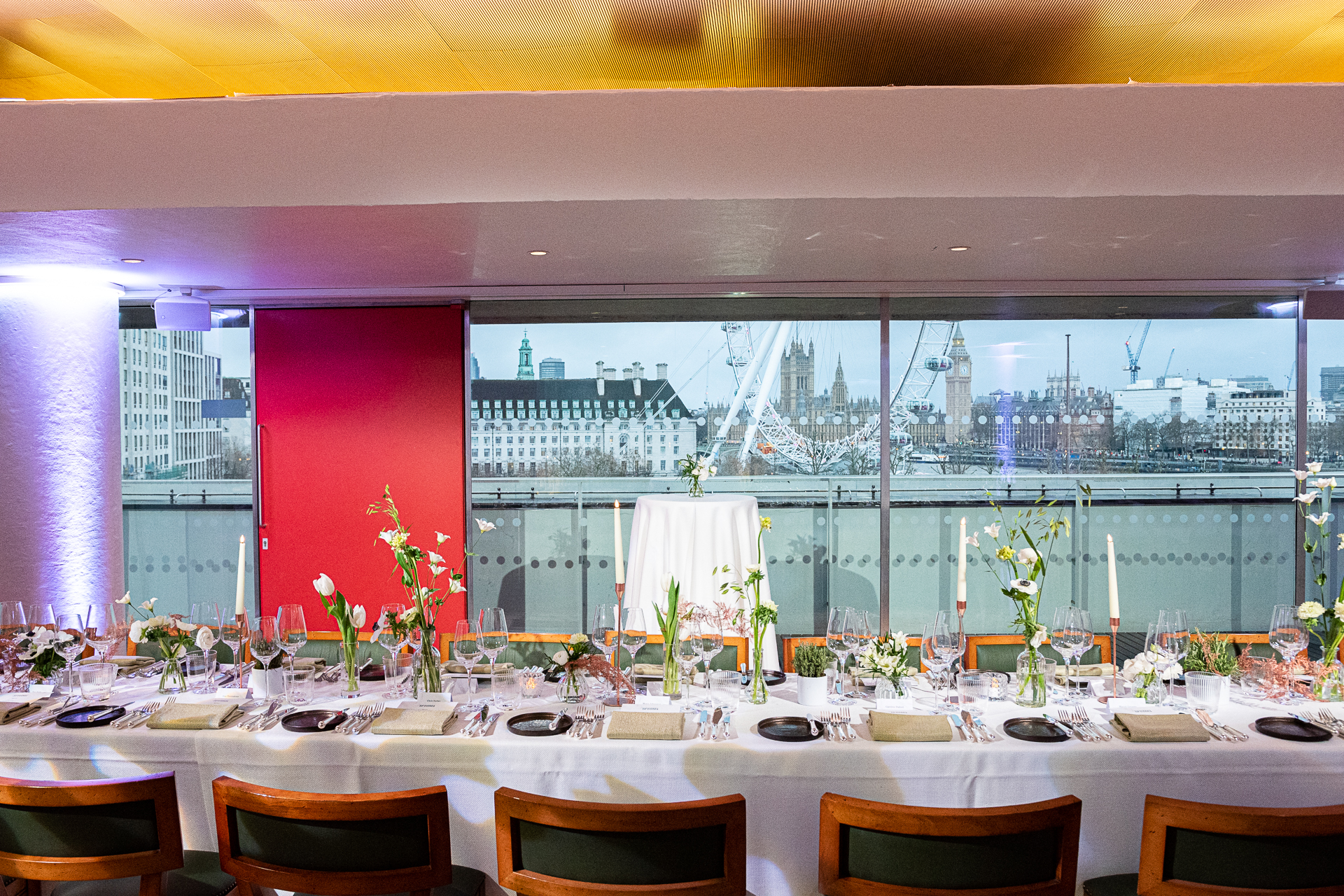 Elegant dining setup at Weston Roof Pavilion, perfect for sophisticated events and gatherings.