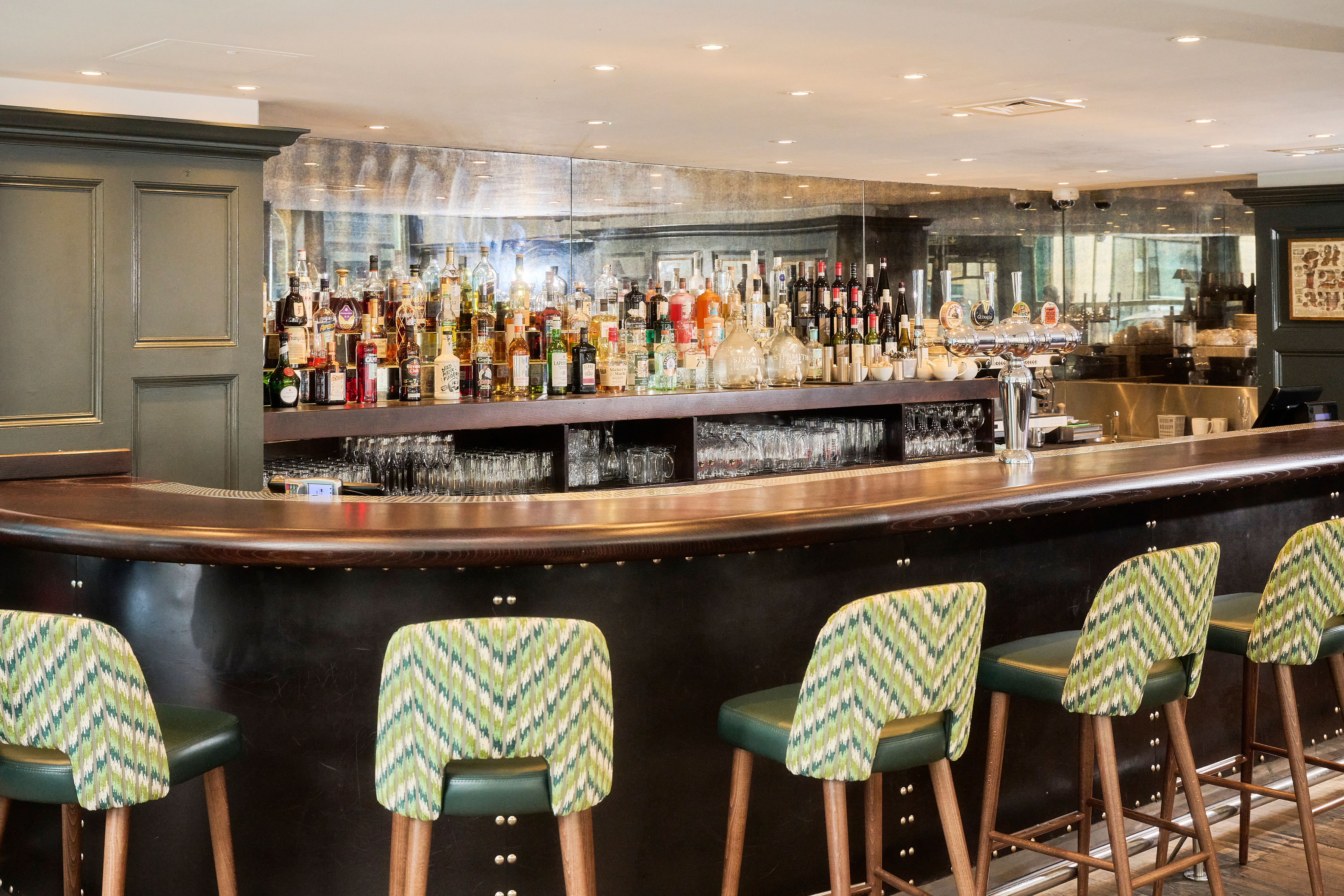 Stylish bar area in Chiswell Street Dining Rooms for networking events and cocktail receptions.