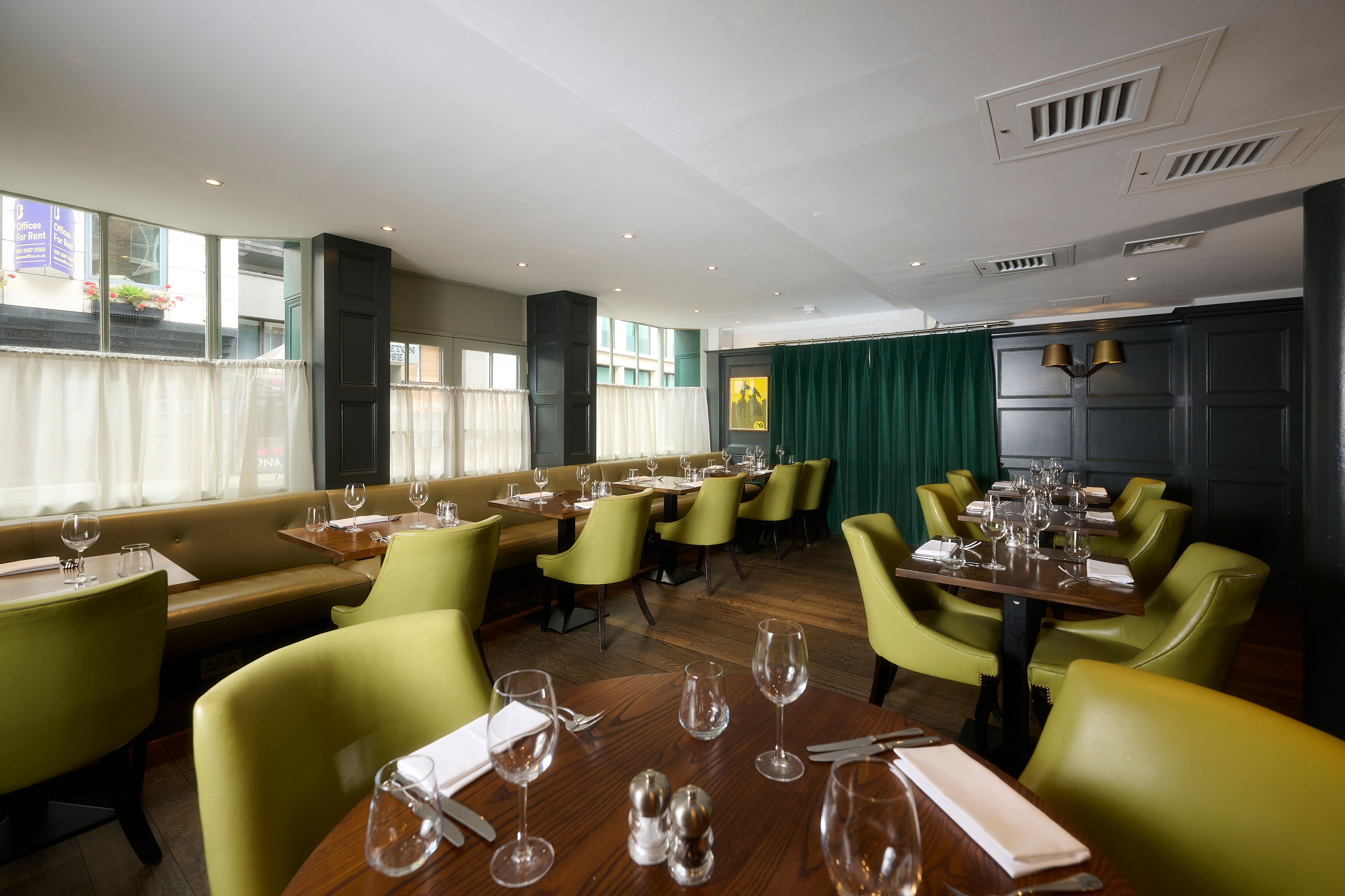 Stylish Chiswell Street Dining Rooms venue with modern decor for intimate events.