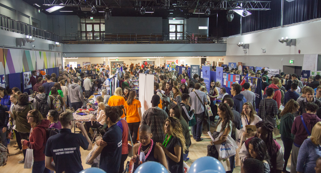 Bustling trade show at Mountford & Stanley, Guild of Students, Liverpool.