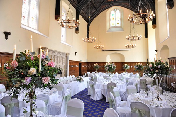 Towers Mansion banquet hall with high ceilings, perfect for weddings and formal events.