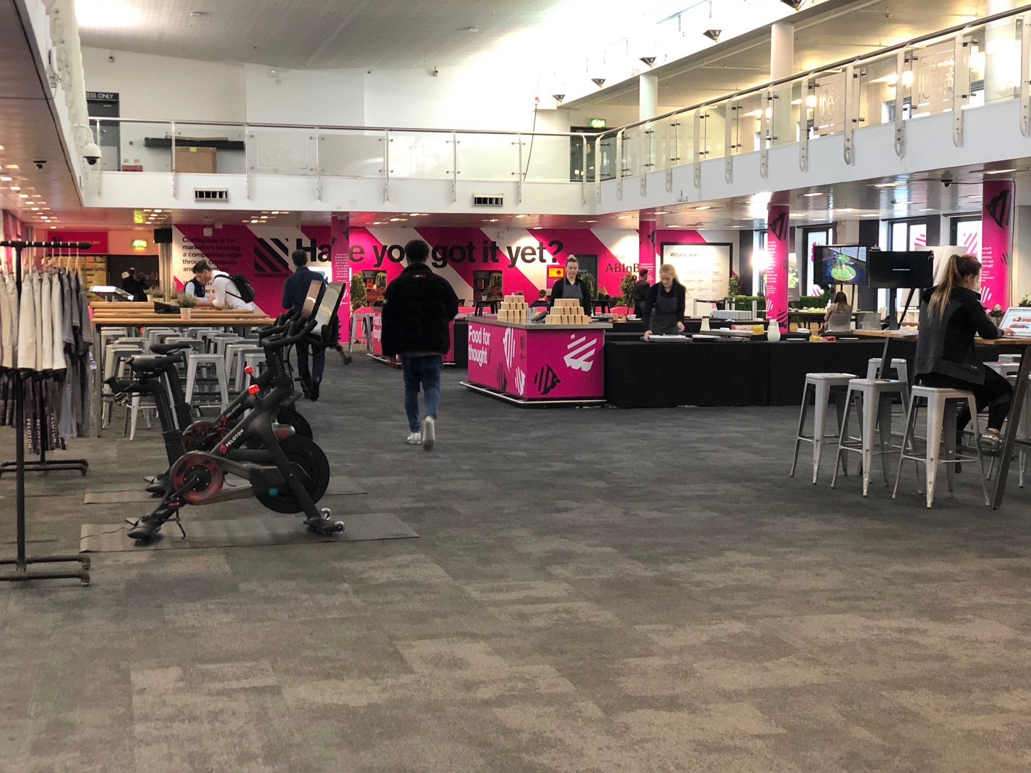 Modern event space in Business Design Centre with vibrant branding for workshops and meetups.