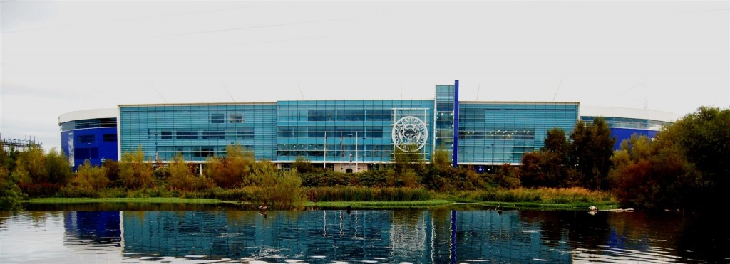 Legends Suite at King Power Stadium: modern conference center with glass facade for corporate events.