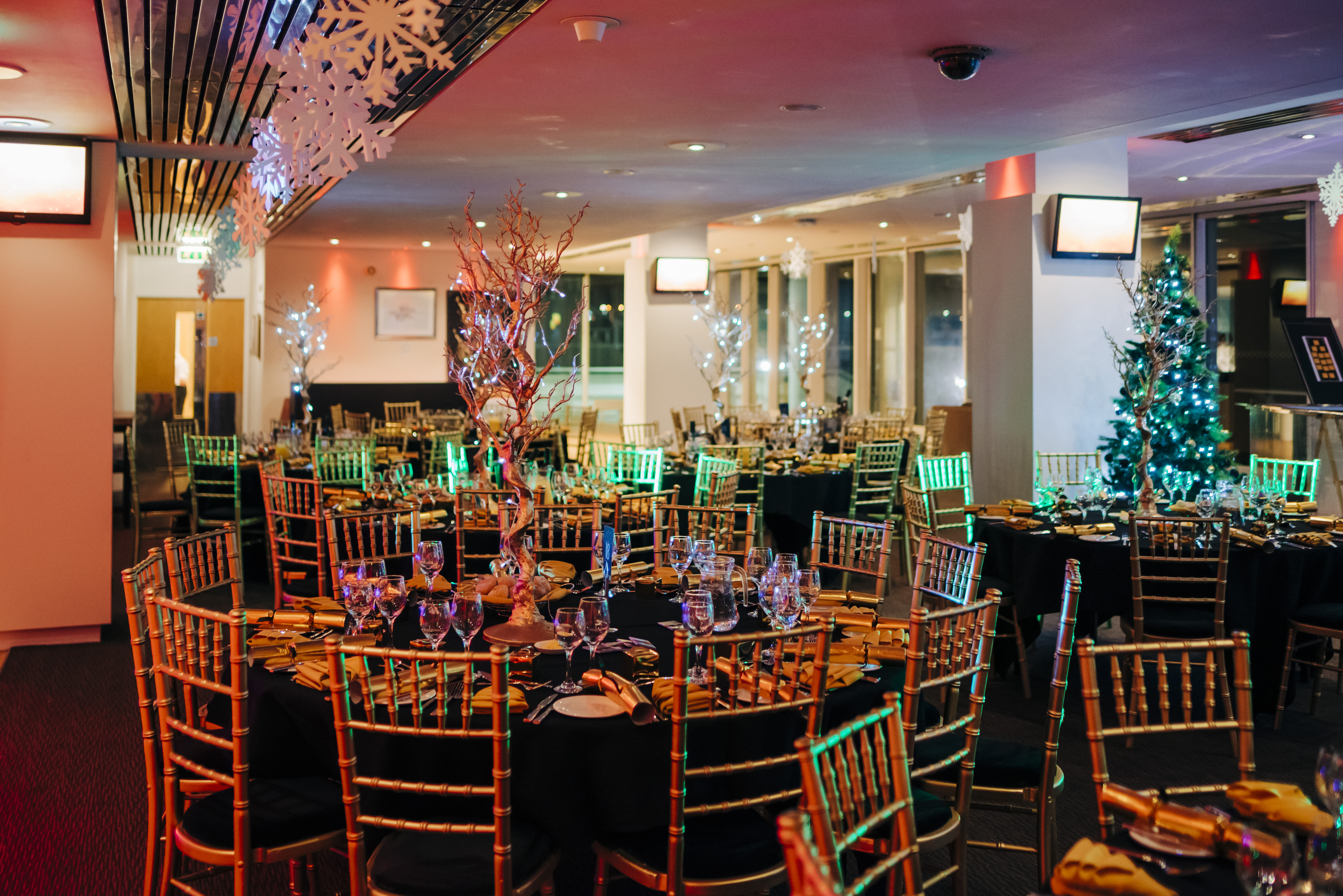 Blue Riband Room at Epsom Downs Racecourse, elegant event space for festive gatherings.