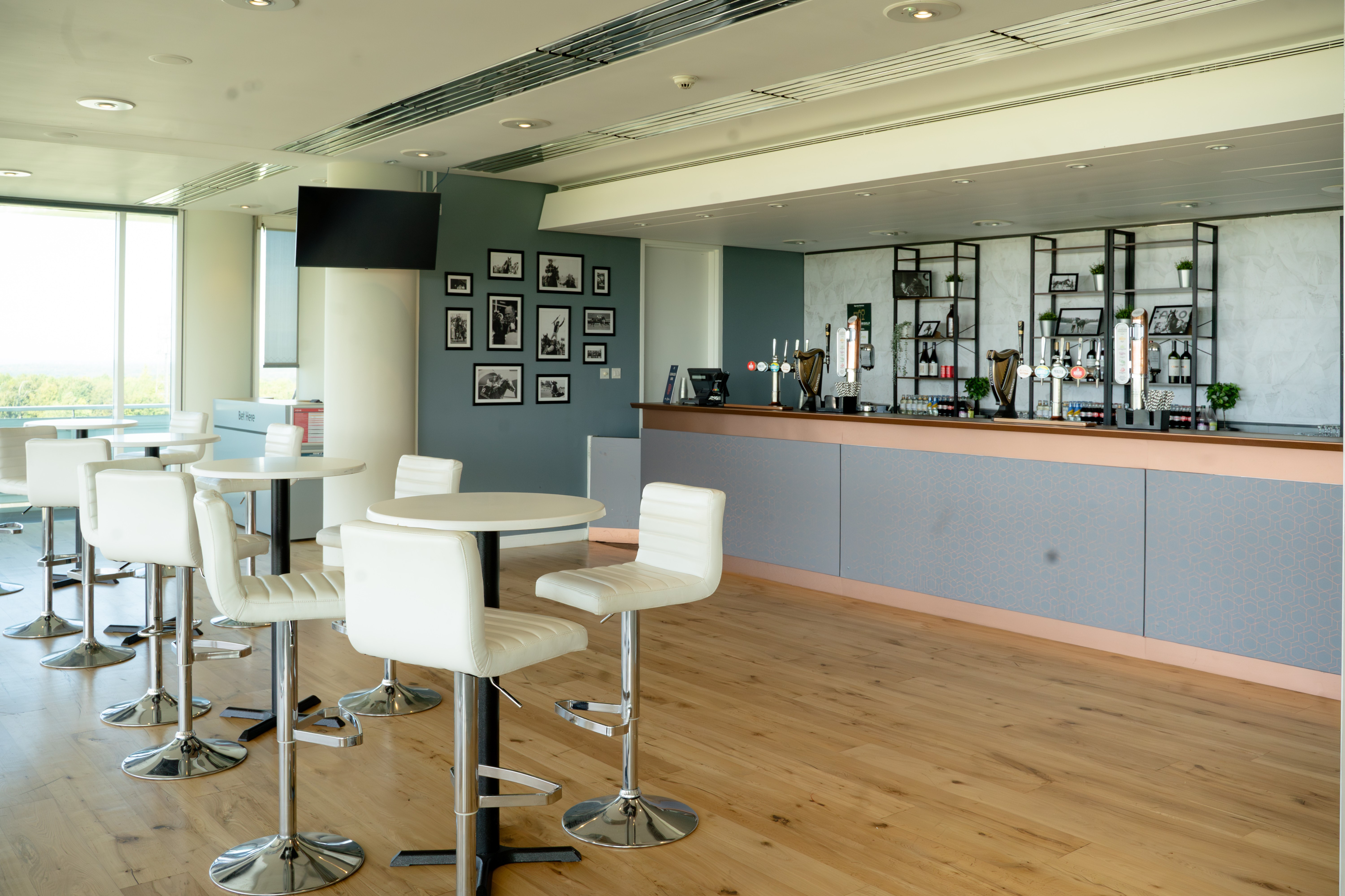 Blue Riband Room at Epsom Downs: modern event space with sleek furniture for receptions.